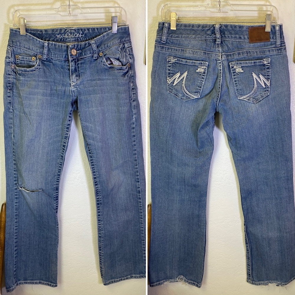 Vintage Y2K Maurices Light Wash Distressed Jeans Bootcut Low Rise Sz 5/6 Stretch